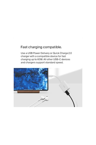 Belkin Rockstar 3,5 Mm Ses + Usb-c Şarj Adaptörü, Usb-c 60w Güç