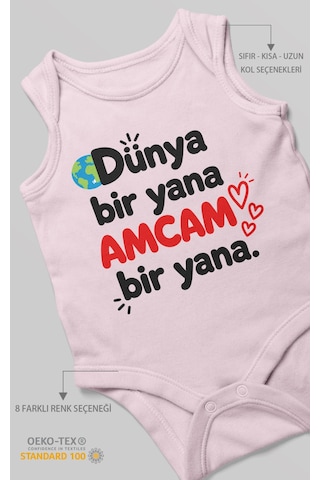 Morivokids Dünya Bir Yana, Amcam Bir Yana Sıfır Kollu Bebek Zıbını %100 Pamuk Bebe Pembe