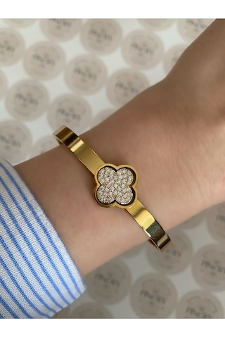 Pinery Jewels Yonca Modern Paslanmaz Çelik Kelepçe Bileklik -günlük Ve Özel Kul Altın