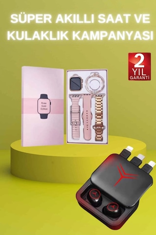 Mey İthalat Powerbank Özellikli Bluetooth Kulaklık Ve Nabız Ölçer Akıllı Saat Bileklik li
