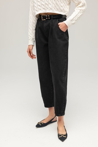 Sââde Kadın Yüksek Bel Relaxed Fit Mom Jean Pantolon - Pileli Siyah