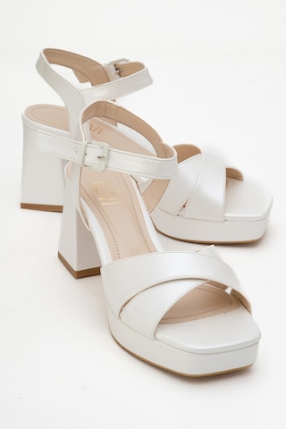 Lisbon Sedef Cilt Çapraz Bantlı Kadın Platform Topuklu Ayakkabı Sedef