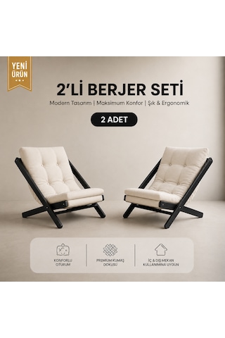 2li Dinlenme Koltuğu Berjer Balkon Koltuğu Bahçe Kotuğu Tv Sandalyesi Krem
