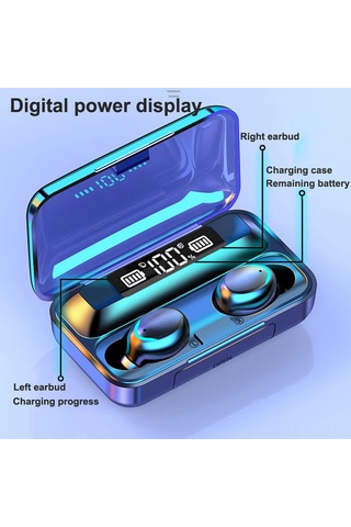 Moveevo Koyu Mavi Ipx7 Su Geçirmez Bluetooth 5.0 Spor Kulaklık, Dokunmatik Kontrol, İkili Pil Göstergeli, Taşınabilir Şarj Kutusu