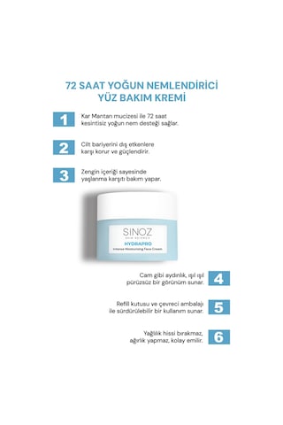 Sinoz Hydrapro Su Bazlı 72 Saat Yoğun Nemlendirici Yüz Bakım Kremi 50 ML