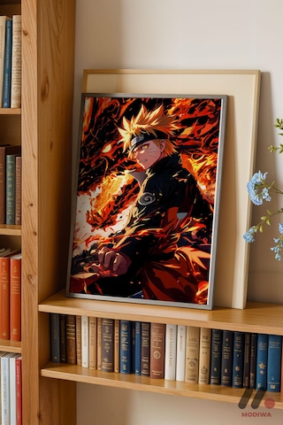 Naruto Alev Efektli Poster, Siyah Çerçeveli Duvar Tablosu - Anime Severlere Özel Hediye