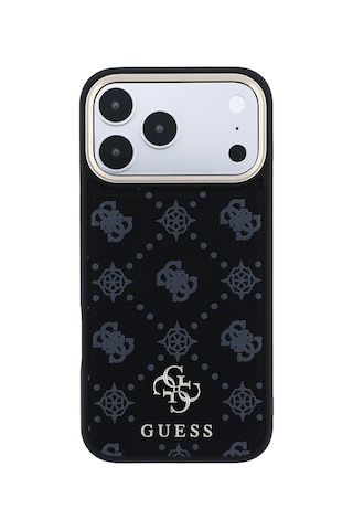 Apple Uyumlu iPhone 18 Pro Max Kılıf Guess Lisanslı M-safeli Klasik Yazı Ve 4g Logolu Pu Deri Peony Kapak Siyah