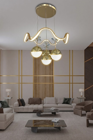 Zikzak 4 Toplu Modern Sarkıt Led Avize - - Kumandasız / Krom Krom