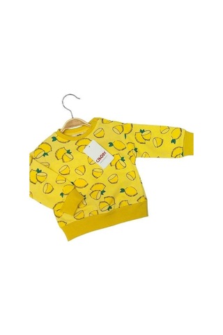 Çikoby Kız Bebek Limon Desenli Pamuklu Sweatshirt-13603 Sarı
