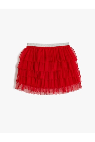 Koton Tütü Etek Katlı Beli Lastikli Rahat Kesim Kırmızı 5wkg70069ak Kırmızı