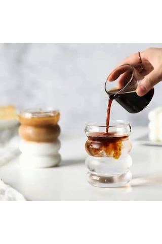 300ml Çift Çidarlı Soğuk Kahve İçecek Şık Desenli Bardak Beyaz