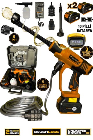 Schmıtzer Sch-2002t Pro 21v Brushless Motor Yüksek Basınçlı Şarjlı Oto Araba Yıkama Makinesi 3 Kademe Dijital Göstergeli 30