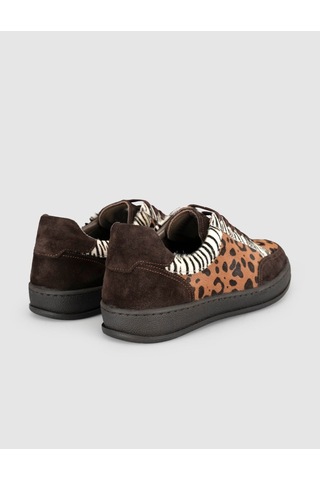 Leopar Desenli Süet Deri Kadın Sneaker Ayakkabı Kahverengi