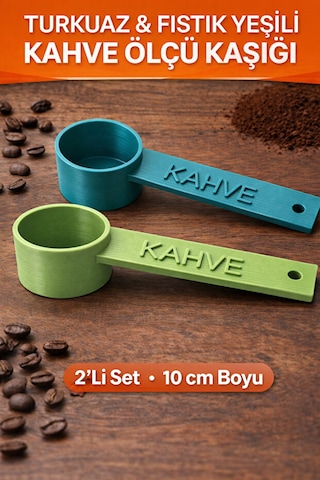 Kahve Yazılı Kahve Ölçü Kaşığı 2 Adet Espresso & Filtre Kahve Set-renk Seçenekli Mavi - Yeşil