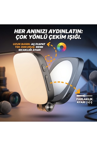 Kompakt Vlog Işığı - Dahili Aynalı Ve Katlanabilir Stand