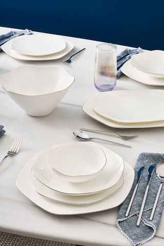 Karaca Fine Pearl Extra Hexagon 61 Parça 12 Kişilik Yemek Takımı Gold