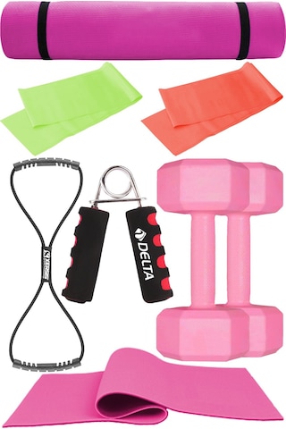 Evde Pilates Keyfi İçin Tam Set 6mm Pilates Mindere, Dambıla, Lastiğe Ve Daha Fazlasına Sahip Pembe