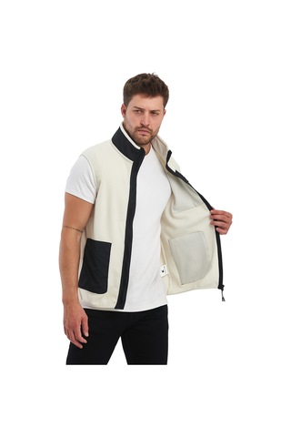 Adams Erkek Polar Kolsuz Çift Renk Yelek 3 Cepli Comfort Fit Ekru