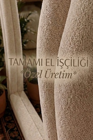 Olivia Krem Renk Kumaş Kaplamalı Dalgalı Kavisli Ayaklı Boy Aynası 182x87 Cm
