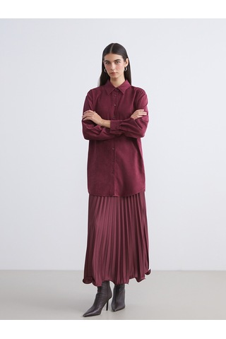 Lcw Modest Bordo Süet Görünümlü Kadın Gömlek Tunik