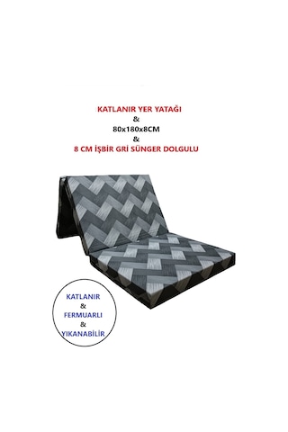 Lüks Katlanır Yatak 80x180x8 Cm Sünger Gri Zikzak