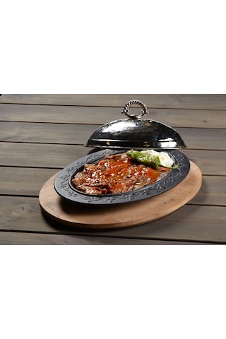 Lava Döner, Kebap Tabağı Siyah Mat Oval 28x20cm Kapaklı