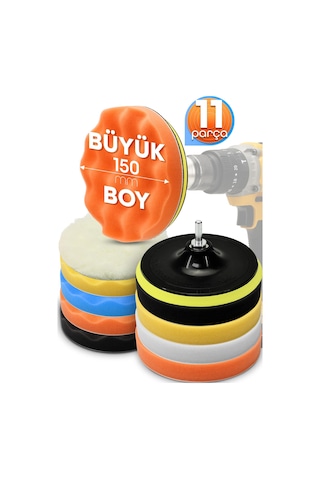 Büyük Boy 11 Parça 150mm Pasta Cila Polisaj Süngeri Seti Matkap Uyumlu Pasta Cila Parlatma Pedi Seti