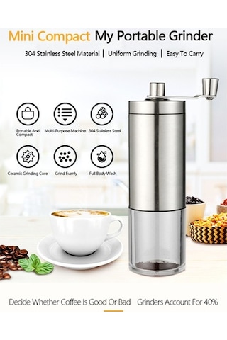 Pazly Taşınabilir Kahve Değirmeni El Manuel - Paslanmaz Çelik Kahve Ve Baharat Öğütücü Gümüş, Pratik Kahve Ve Baharat Çözümü Gümüş