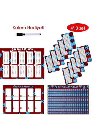 4'lü Çarpım Tablosu Seti - Kalem Hediyeli Taraftar Bordo Lacivert