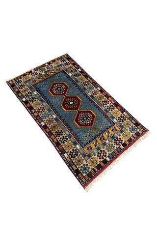 El Dokuma Sıfır Yahyalı Halısı 86x145 Kilim Modeli Mavi Kırmızı Kök Boya Halı