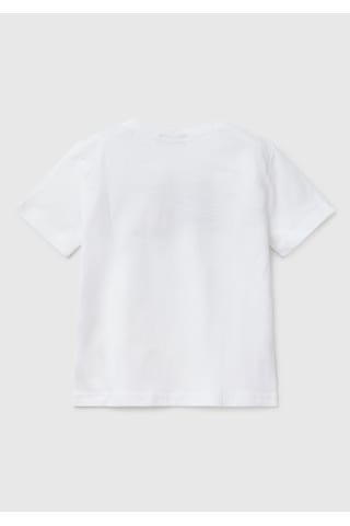 Erkek Çocuk Sarı Benetton Logo Baskılı T-shirt Beyaz