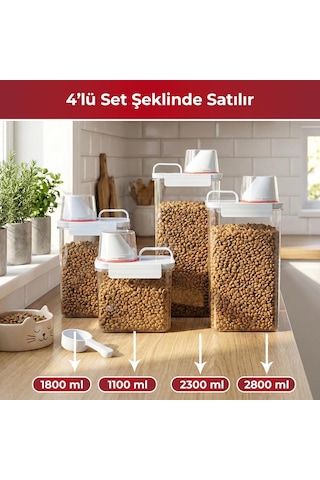 Gobypet 4'lü Saklama Kabı Ölçekli Kapak, Sızdırmaz Mama Ve Yem İçin Çok Amaçlı Set