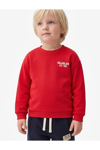 Koton Pamuklu Uzun Kollu Bisiklet Yaka Baskılı Sweatshirt Kırmızı 7wmb10059tk