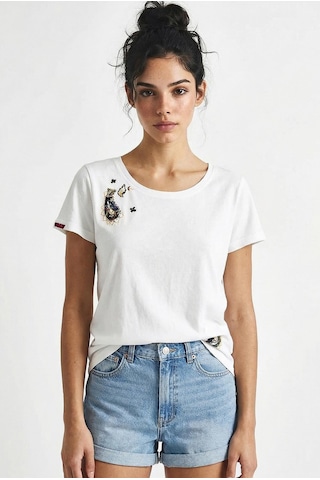 Shade Kadın Pamuk El İşi Nakış Detaylı Tasarım T-shirt 1006 60282052 - Beyaz L