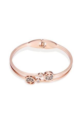 Novahub Altın 304 Titanyum Çelik Kadın Gül Altın Şans Ağacı Pırlanta Bileklik - Galvanik Kaplama - Geometrik Tasarım Altın