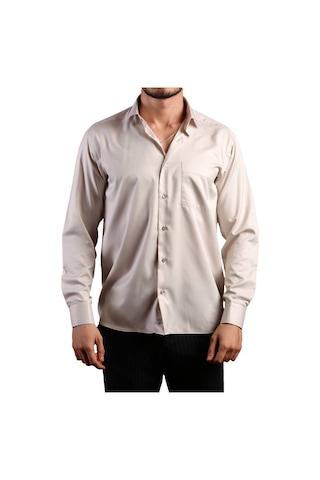 Açık Gri Büyük Beden Rahat Kesim Micro Kumaş Kol Düğmeli Regular Fit Erkek Gömlek - 190-9 001