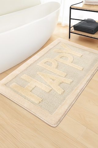 Doğal Kaymaz Taban Banyo Paspas Uzun Ömürlü Yumuşak Dokulu Su Emici Yıkanabilir Happy 60x100 Krem