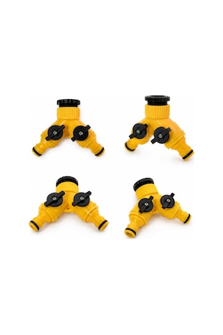 Lexroo Çift Çıkışlı Vanalı Musluk Adaptörü, 1/2 Ve 3/4 Uyumlu, Sarı, Dmx4279