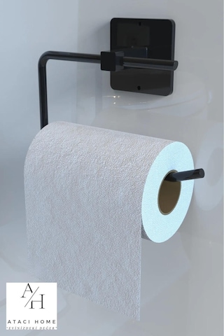 Atacı Yapışkanlı 4'lü Set Banyo Rafı Rulo Havluluk Wc Kağıtlık Çember Havluluk Banyo Mutfak Düzenleyici Siyah