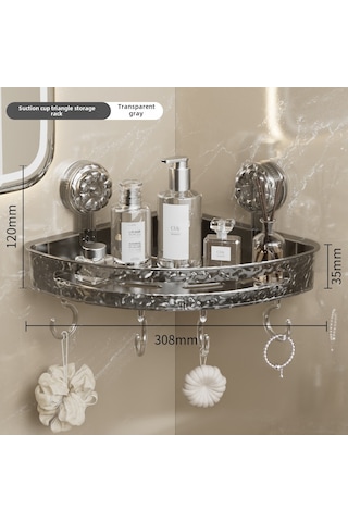 Reedark Banyo/tuvalet Köşe Depolama Rafı - Süksiyonlu, Delme Yok, Plastik, Modern Minimalist, Transparan Gri Diğer