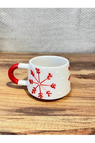 Kırmızı Renkli Ok Desenli El Yapımı Bulut Kupa, Mug,türk Kahvesi