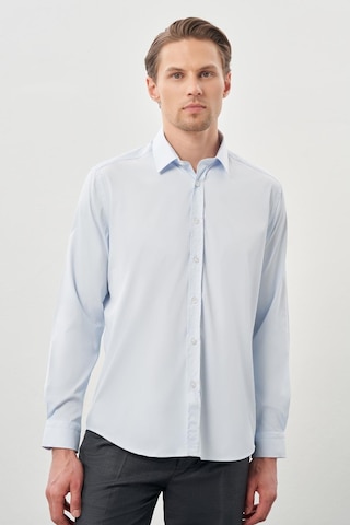 İmza Koyu Mavi Uzun Kol Düz Bez Ayağı Sert Yaka Cepsiz Esnek Classic Slim Fit Gömlek 1004245223 300 Koyu Mavi