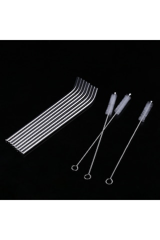 Moveevo 8 Adet 304 Paslanmaz Çelik Suluk Seti + 3 Temizleme Fırçası - Çevre Dostu, Yıkama Makinesine Uygun, Dayanıklı Kullanım Diğer