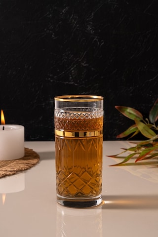 Mest 6'lı Kristal Altın Yaldız 295 Cc Meşrubat Ve Su Bardağı Seti Çok Kullanımlı Bardaklar Gold