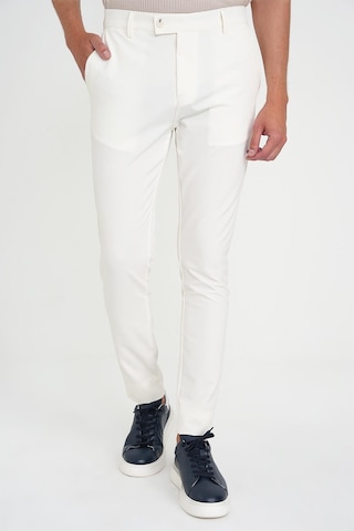 Efor Slim Fit Yan Cepli Esnek Düz Beyaz Pamuk Pantolon P 1197 Beyaz
