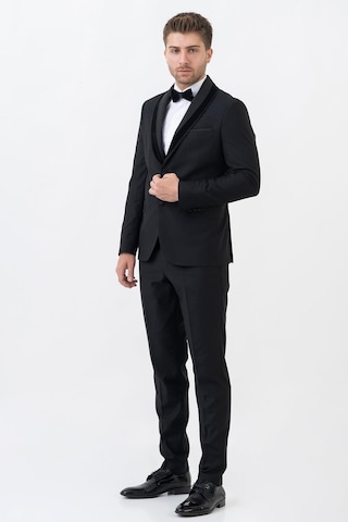 White Stone Meksiko D112 Şal Yaka Slim Fit Damatlık Takım Elbise Siyah - 60 Siyah