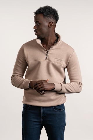 Fbı Fermuarlı Dik Yaka 3 İplik İçi Şardonlu Slimfit Sweatshirt Kahverengi