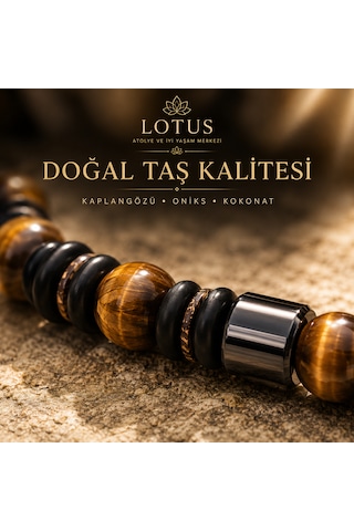 Güç & Kararlılık Bilekliği Kaplangözü, Onyx & Kokonat Doğal Taş Bileklik Kaplan Gözü