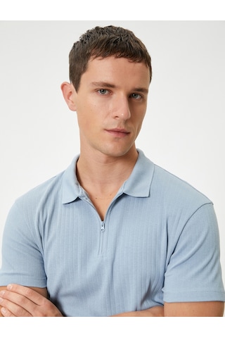Koton Polo Yaka Tişört Slim Fit Yarım Fermuarlı Kısa Kollu Pamuklu Mavi 4sam10333mk Mavi