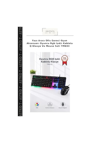 Yazı Aracı Ofis Gereci Oyun Aksesuarı Oyuncu Rgb Işıklı Kablolu Q Klavye Ve Mouse Seti Tmk03